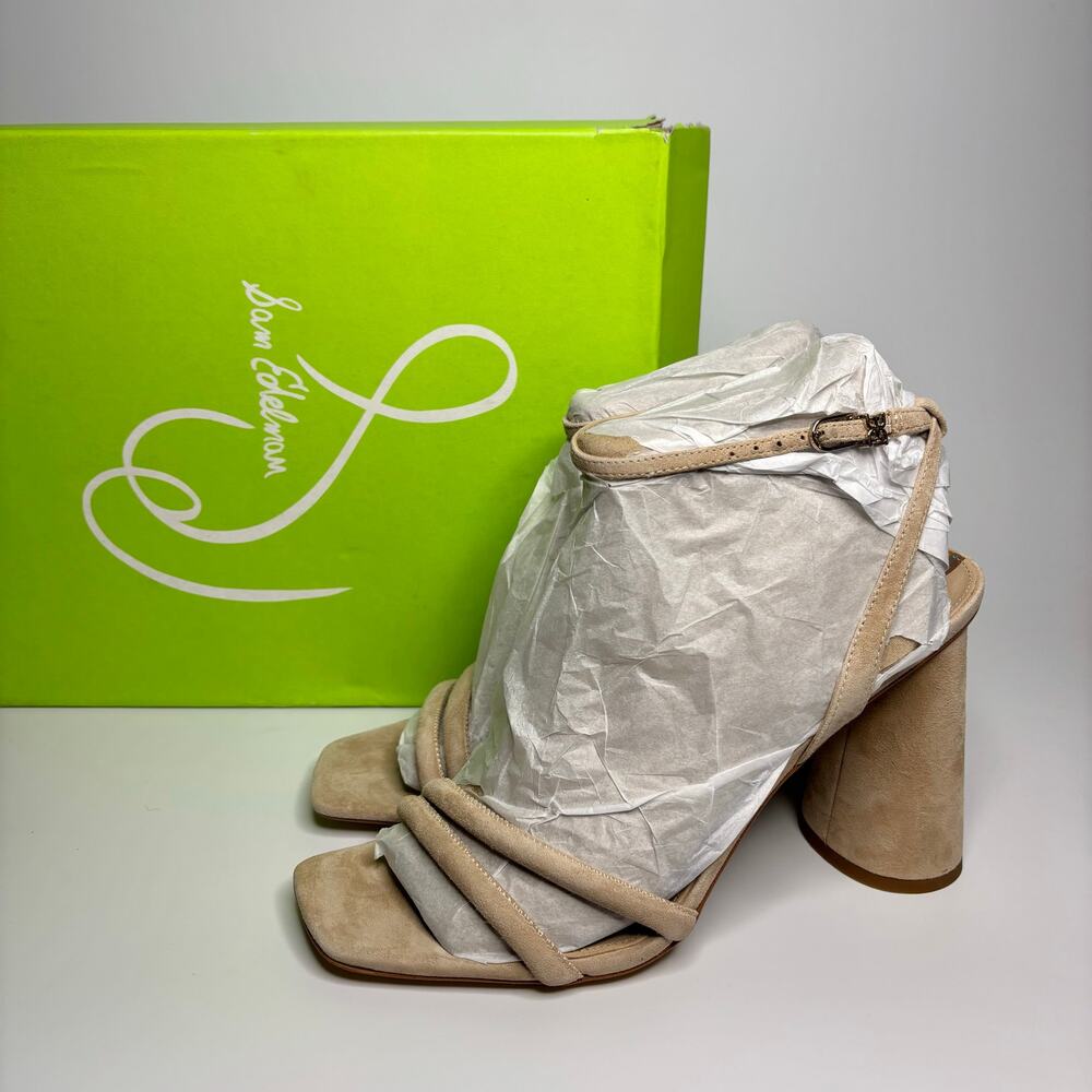 Sam Edelman Kia Block Heel Ankle Strap Sandal in Sesame Suede